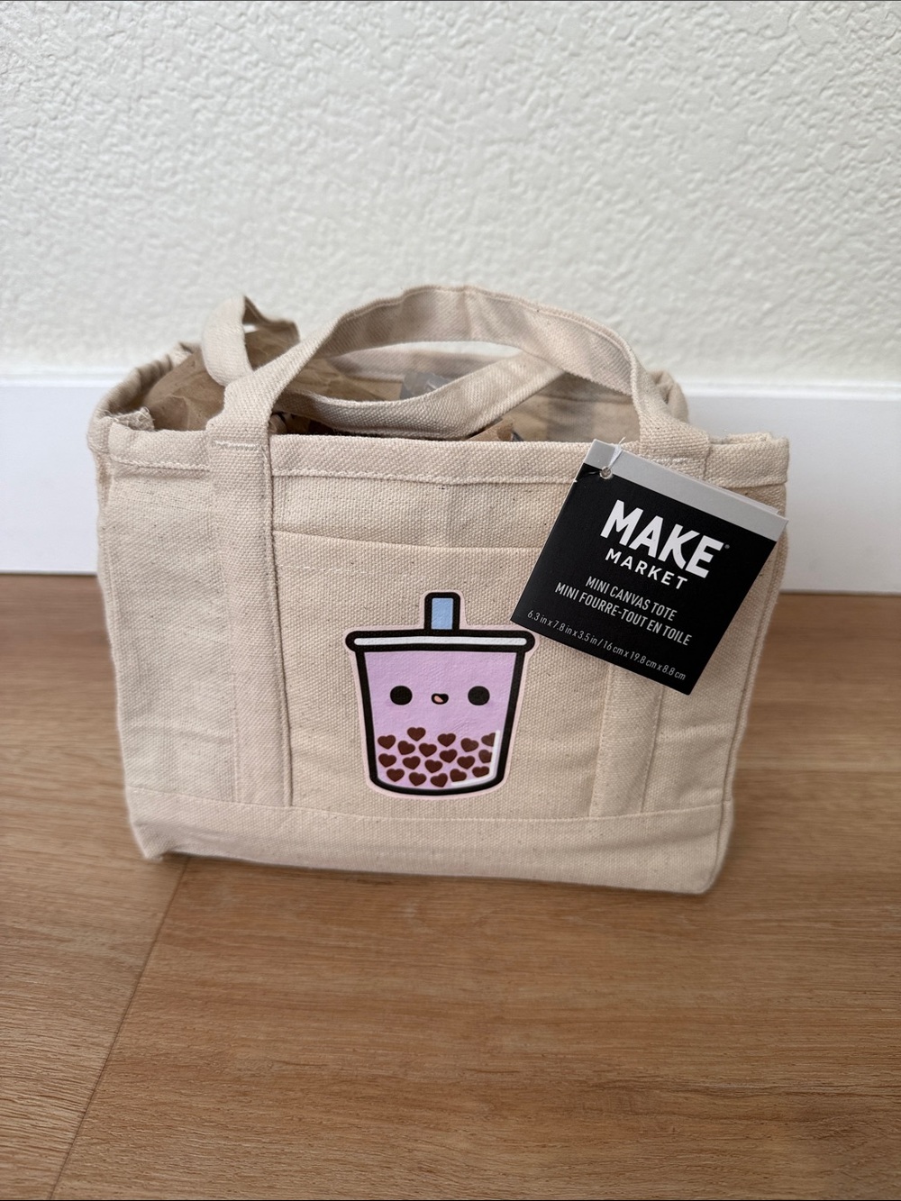 NWT Handcrafted Cute Boba Drink Mini Canvas Tote